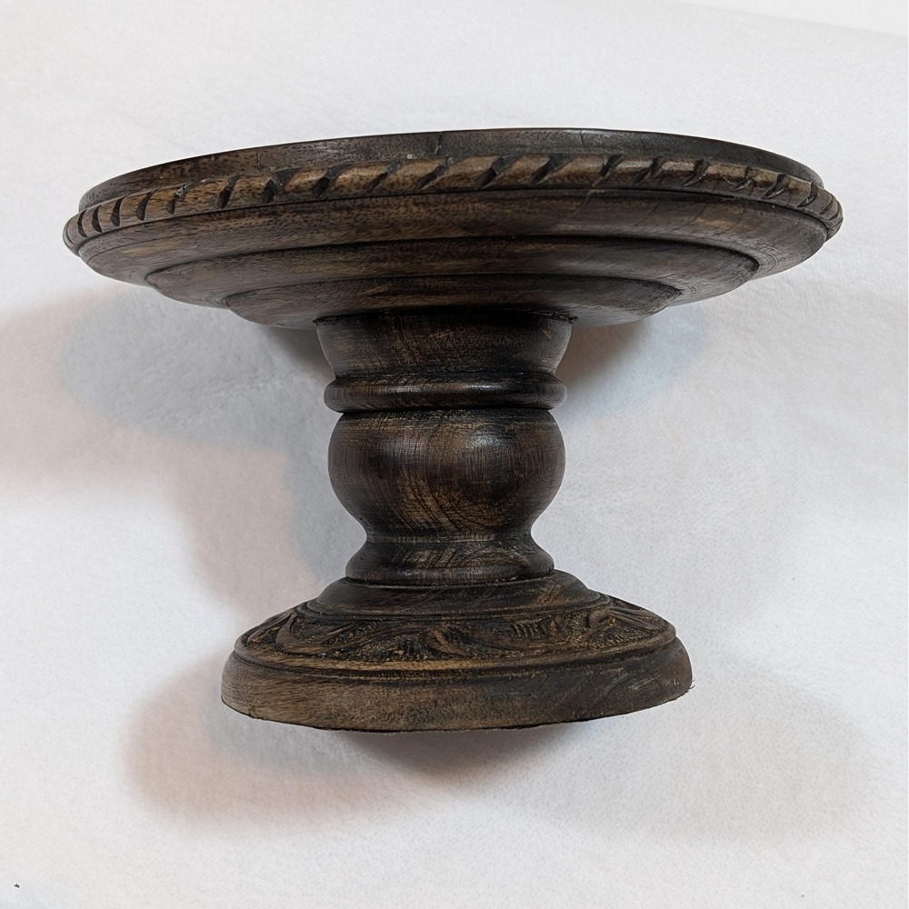 Fitz and Floyd Hand-Carved Wooden Serving Pedestal Cake Stand Decorative 6.75" - Picture 9 of 11